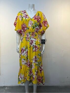 Mlle Gabrielle Yellow Floral High Low Dress size Small